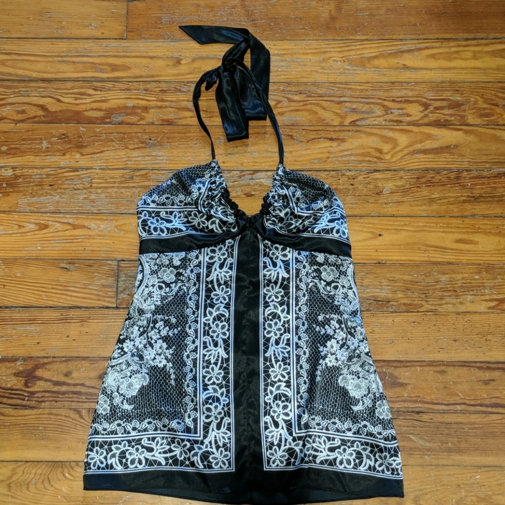 Black and white silky tank